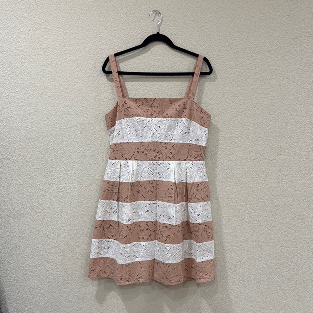 Striped Lace Dress - Brown and White
